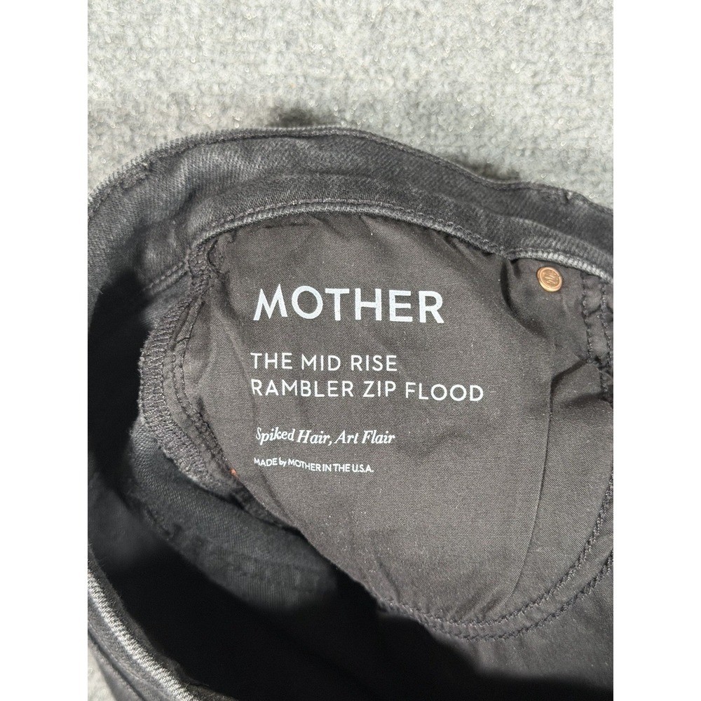 MOTHER Mid Rise Rambler Zip Flood Jeans Women's 26 Spiked Hair Art Flair Black - Picture 8 of 16
